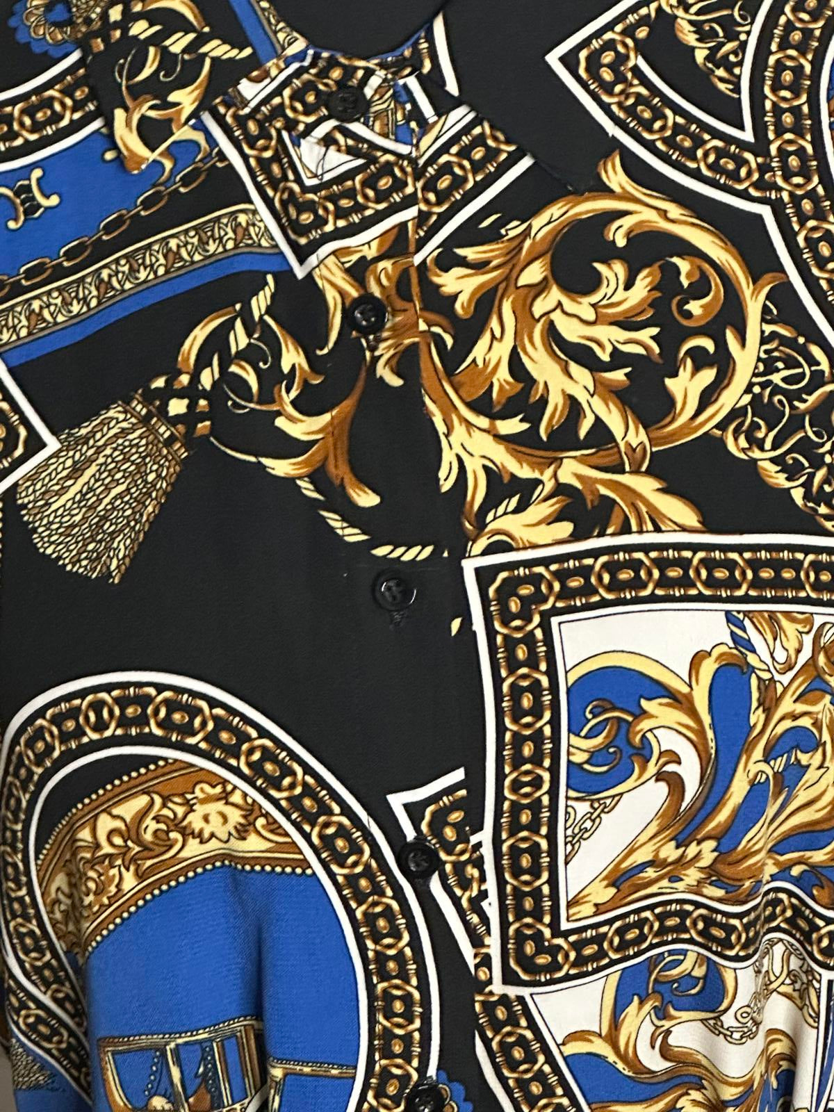 Fashion Nova baroque-style long sleeve button-up shirt/pleated skirt set Size S