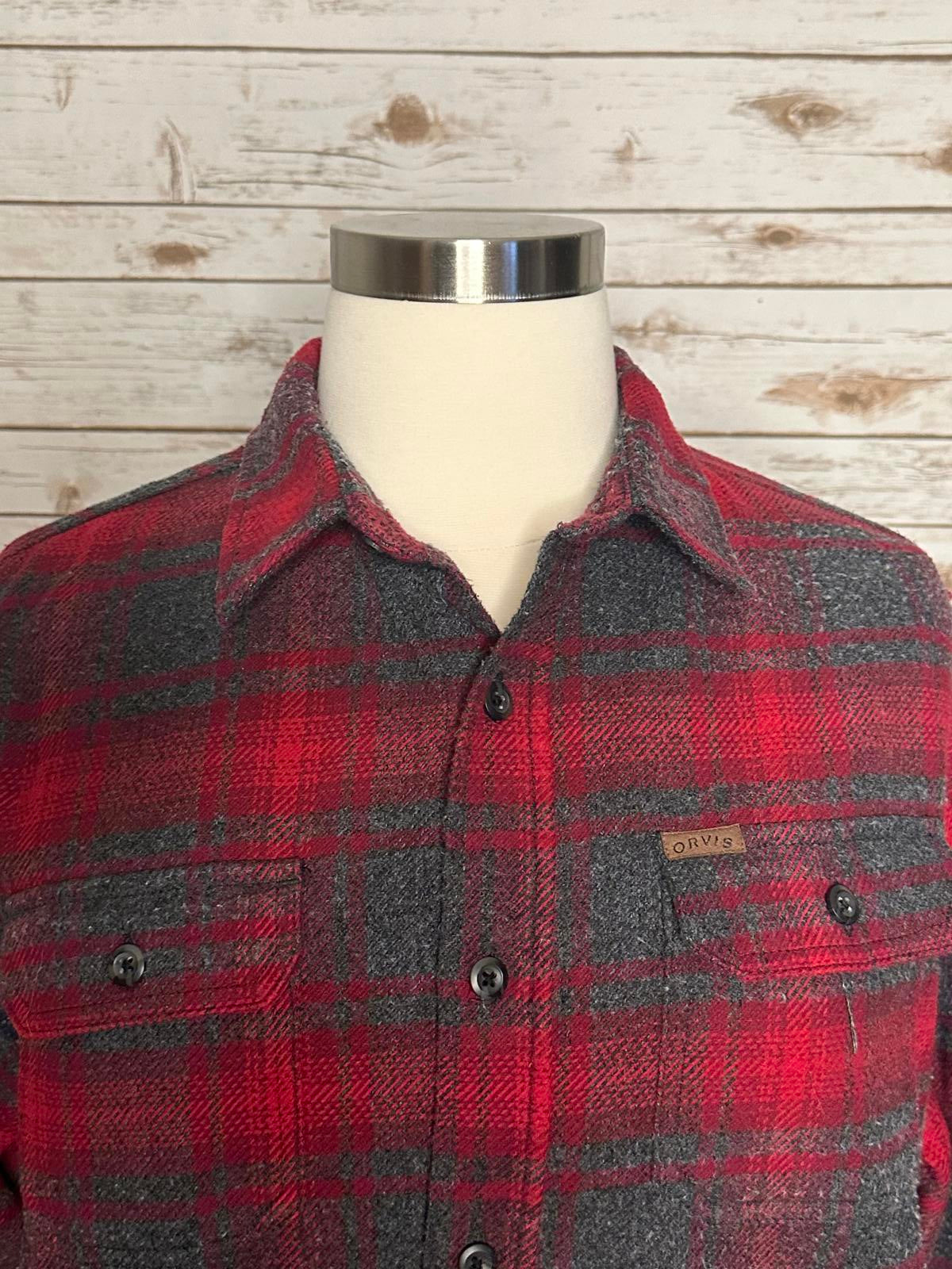 Orvis cotton-blend red/grey plaid flannel shacket Size XL