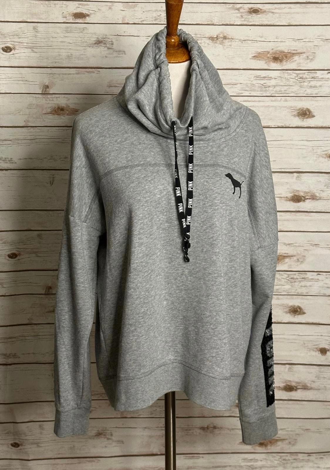 Victoria's Secret PINK sequin 'New York' cowl neck fleece sweatshirt Size Large