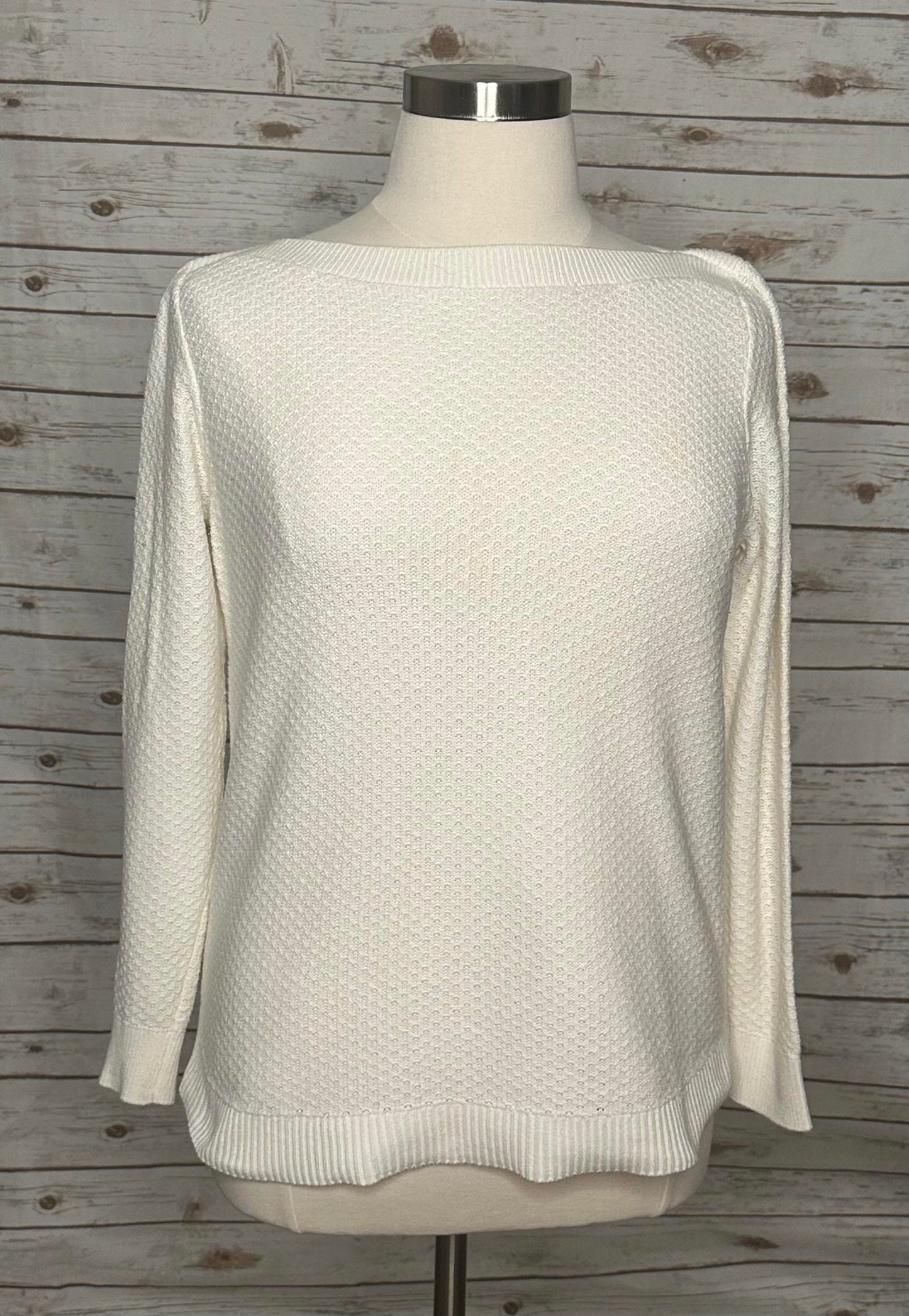 LOFT ivory boatneck textured long sleeve pullover sweater Size Large