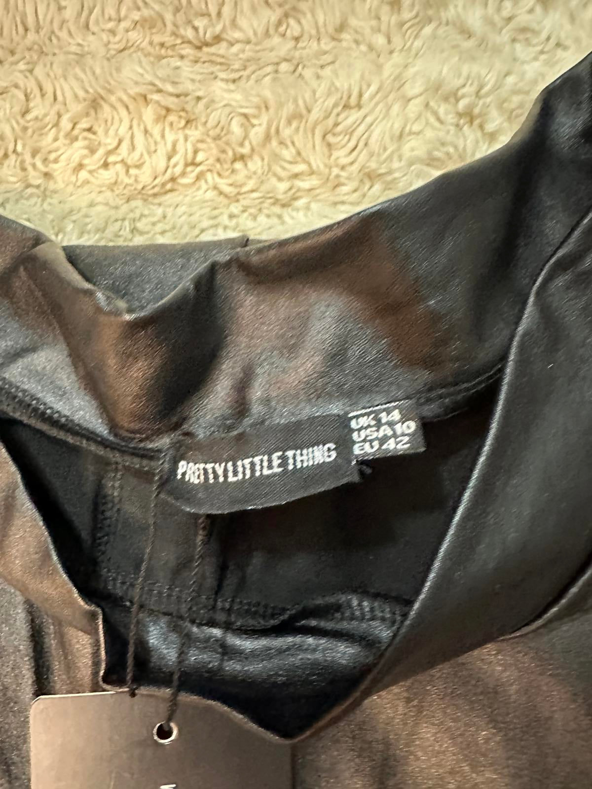 Pretty Little Things vegan leather high-waisted flared pants/leggings Size 10