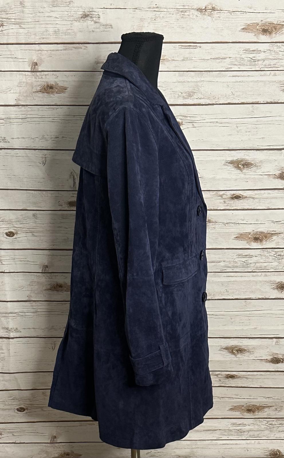 Isaac Mizrahi Live classic blue suede single-breasted trench coat Size Small