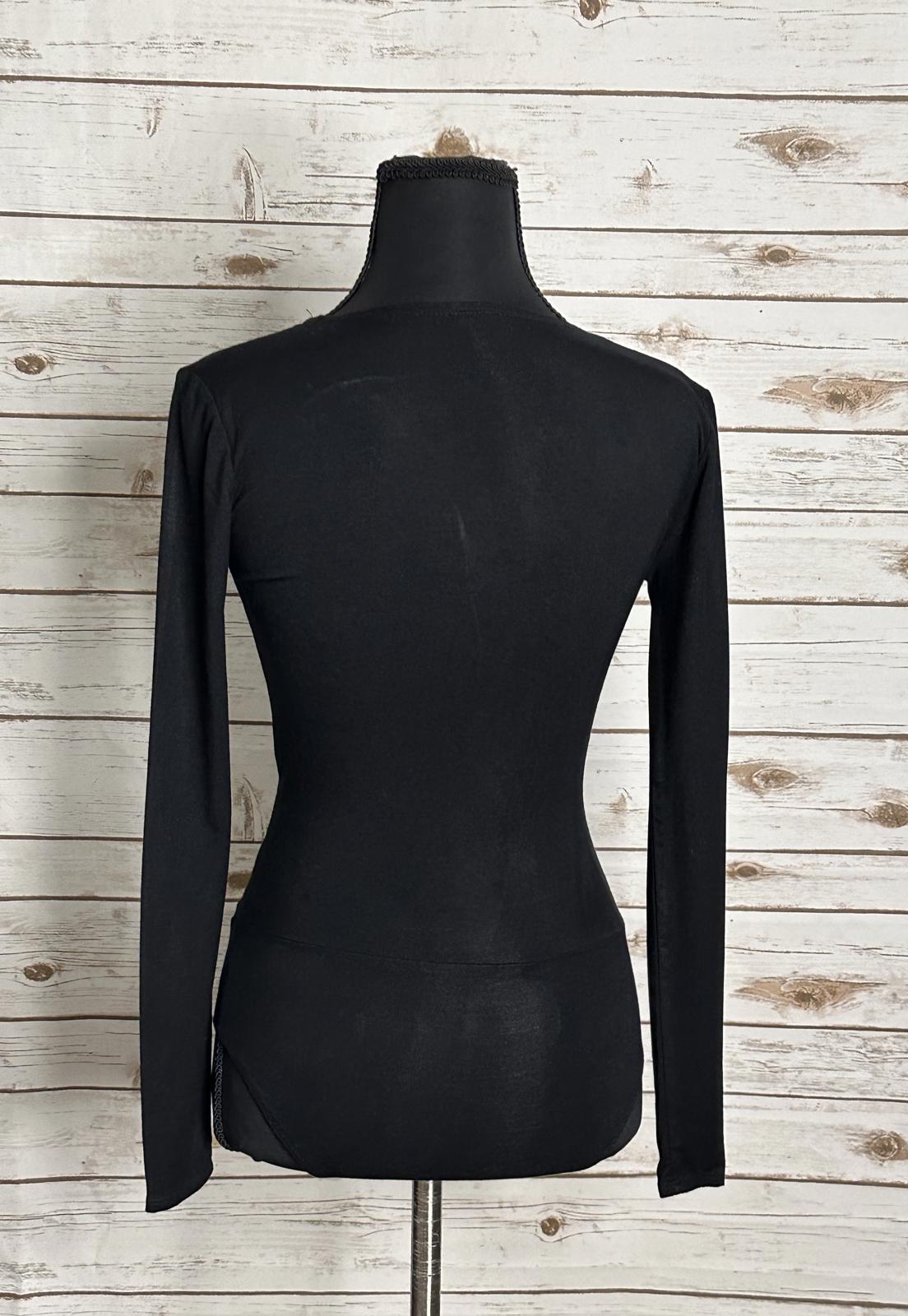 J.Crew black office siren long sleeve surplice faux wrap front bodysuit Size XXS