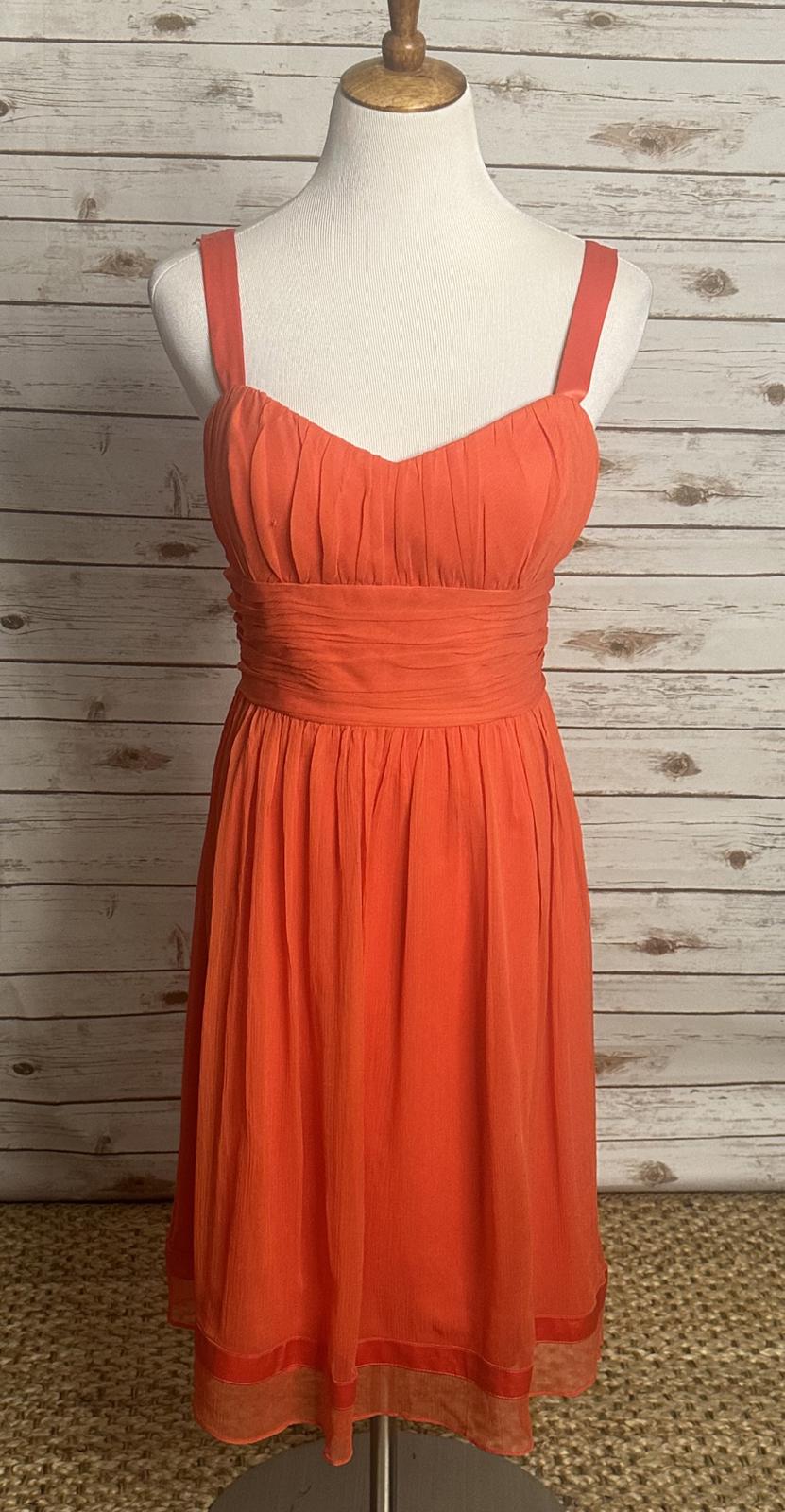 Tahari orange coquette silk gauzy chiffon A-line cocktail dress Size 12