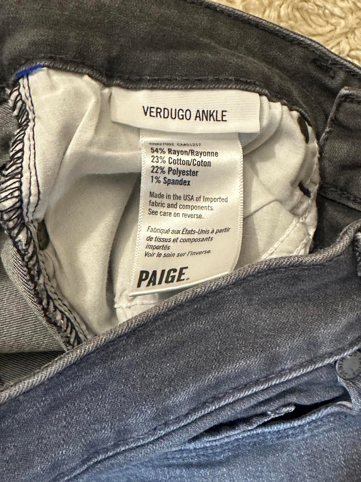 Paige gray 'Verdugo Ankle' skinny denim jeans Size 27