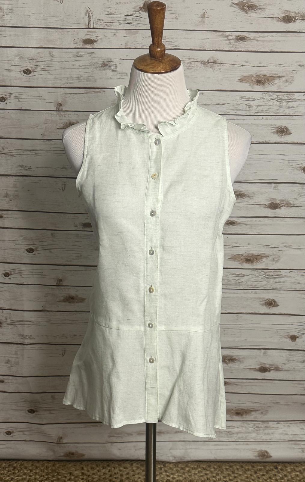 Worth New York pleated collar sleeveless button-up linen-blend shirt Size 12