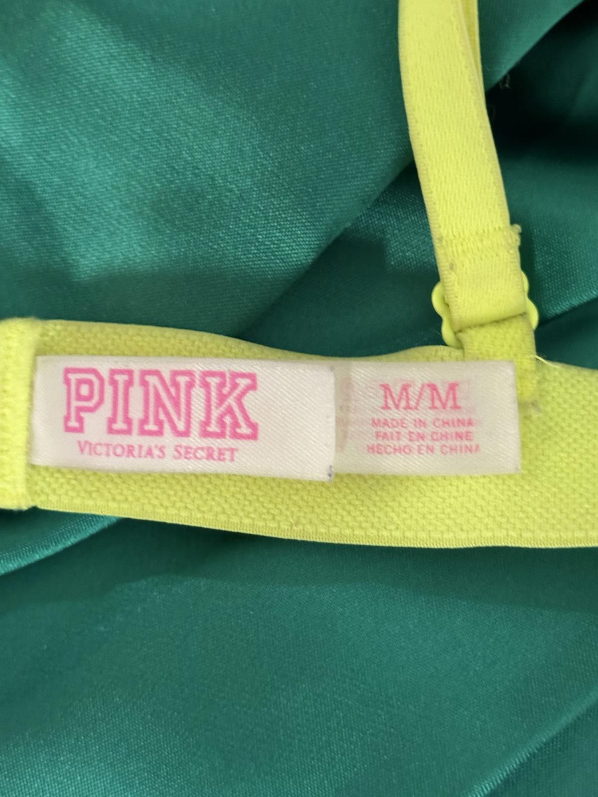 PINK Victoria's Secret mint green/neon yellow lace triangle bralette Size Medium