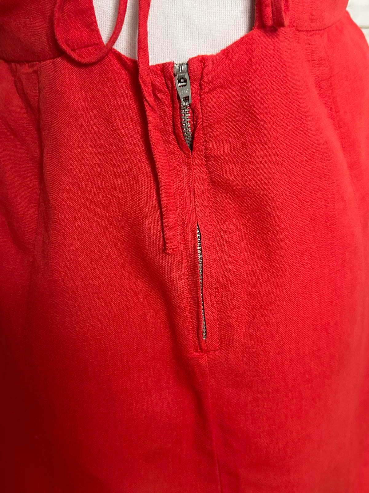 Zara red linen-cotton blend lace-up back mini dress Size Medium