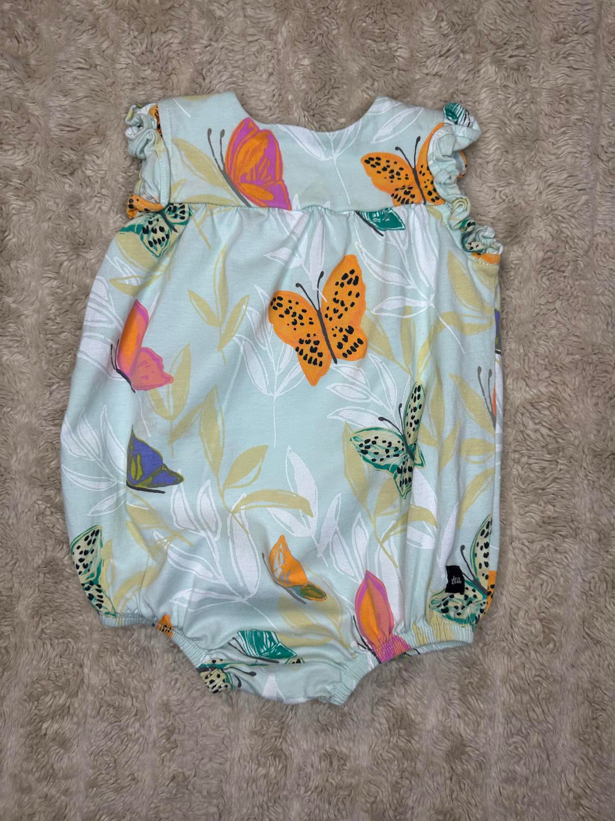 Tea Collection mint green butterfly flutter sleeve cotton short romper Size 3-6M