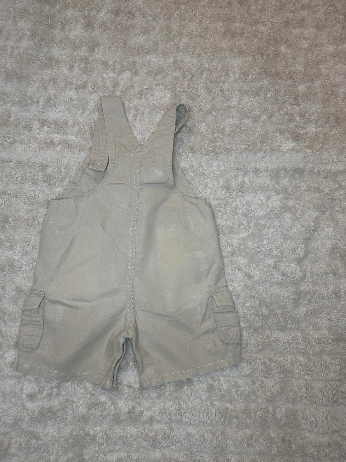 babyGAP utility tan linen/cotton bib-style cargo overalls Size 18-24M