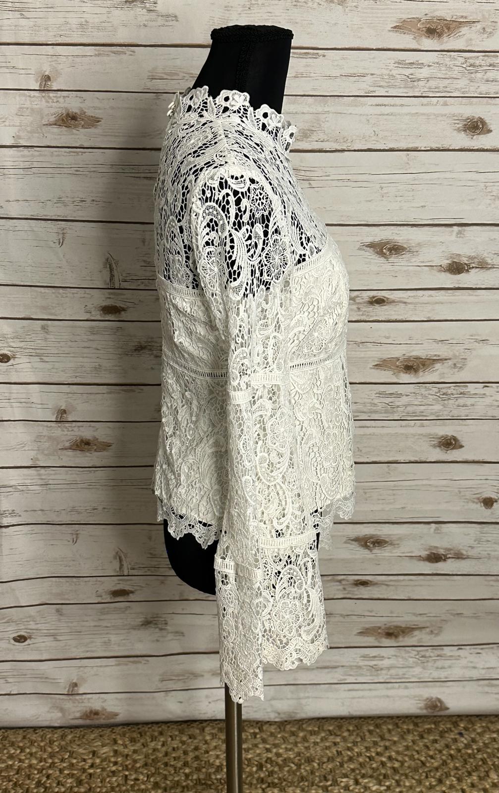 Bardot X REVOLVE Sansa white mock neck floral lace flared sleeve top Size 4