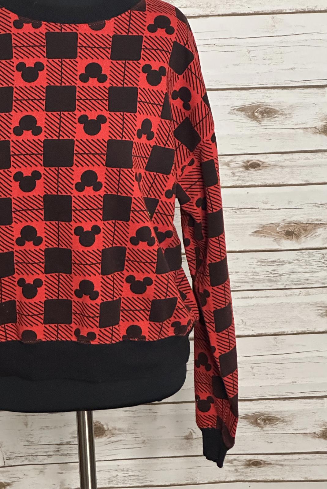 Disney Mickey Mouse casual athleisure red/black plaid sweatshirt Size XS