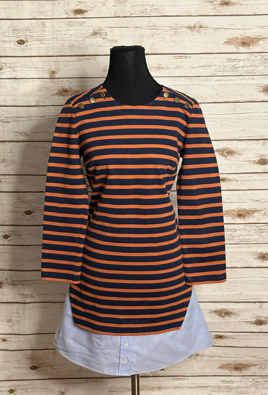 Veronica Beard Chapter Combo navy/orange/chambray striped dress Size Small