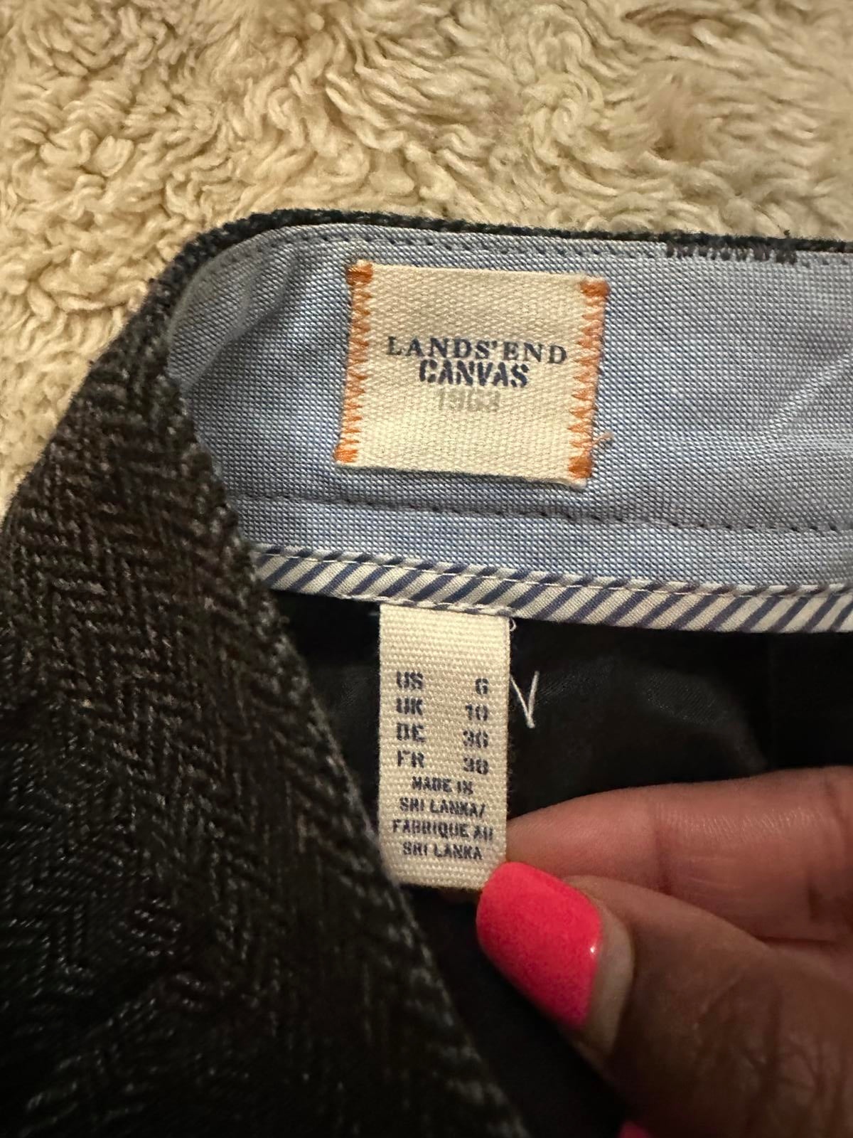 Lands' End Canvas classic black/grey herringbone wool-blend cuffed shorts Size 6