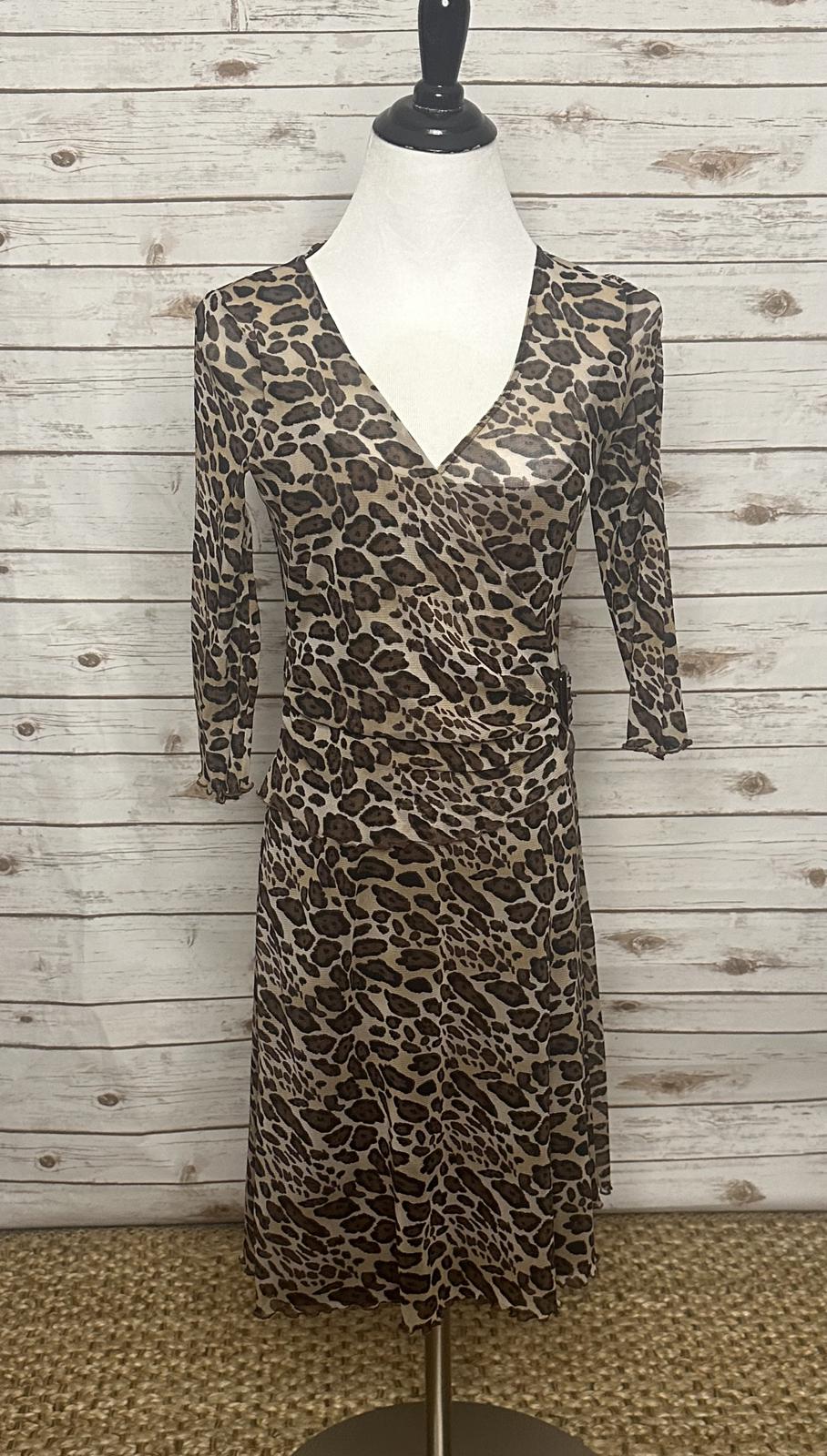 BCBG MaxAzria Y2K mob wife Michael animal-print mesh wrap dress Size XS