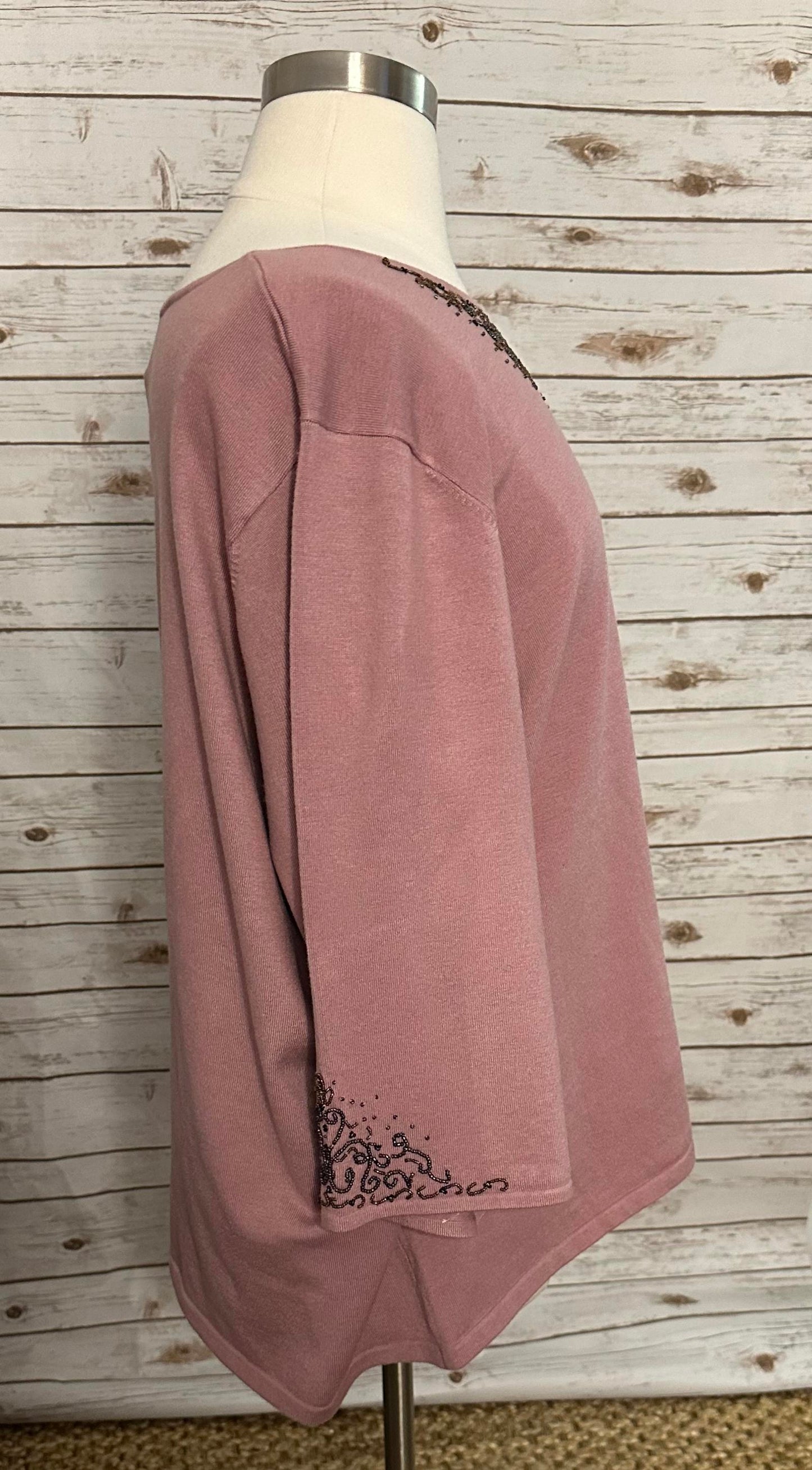 Bob Mackie Studio artsy mauve beaded knit top Size 4X
