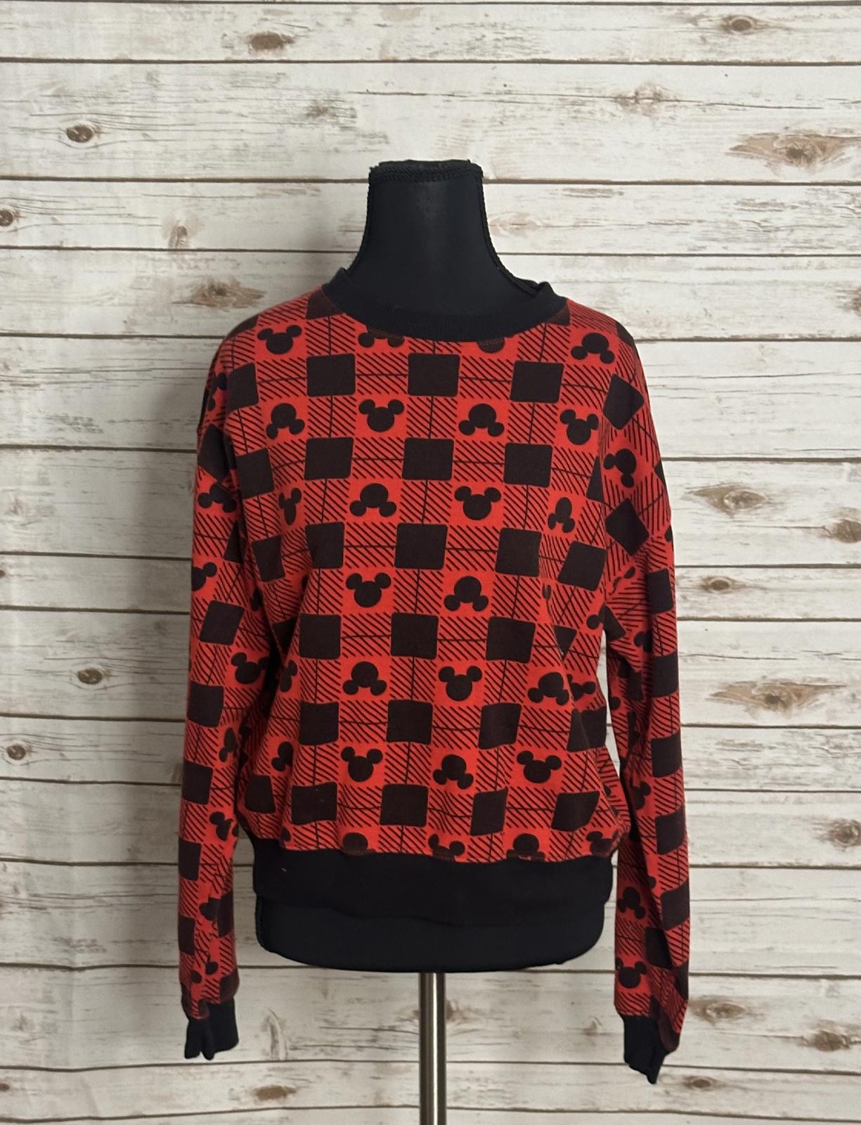 Disney Mickey Mouse casual athleisure red/black plaid sweatshirt Size XS