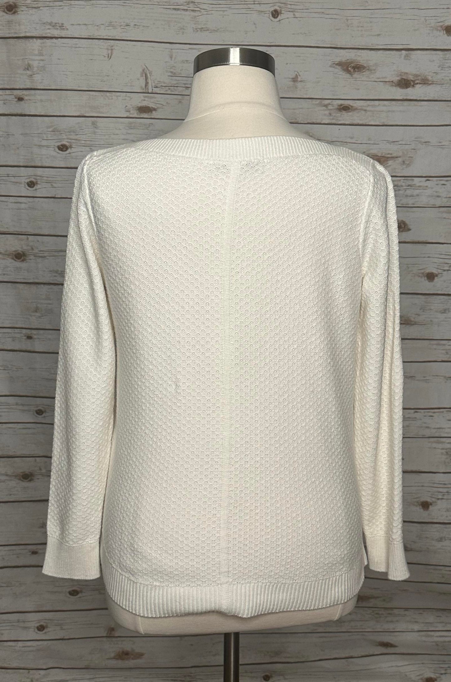 LOFT ivory boatneck textured long sleeve pullover sweater Size Large