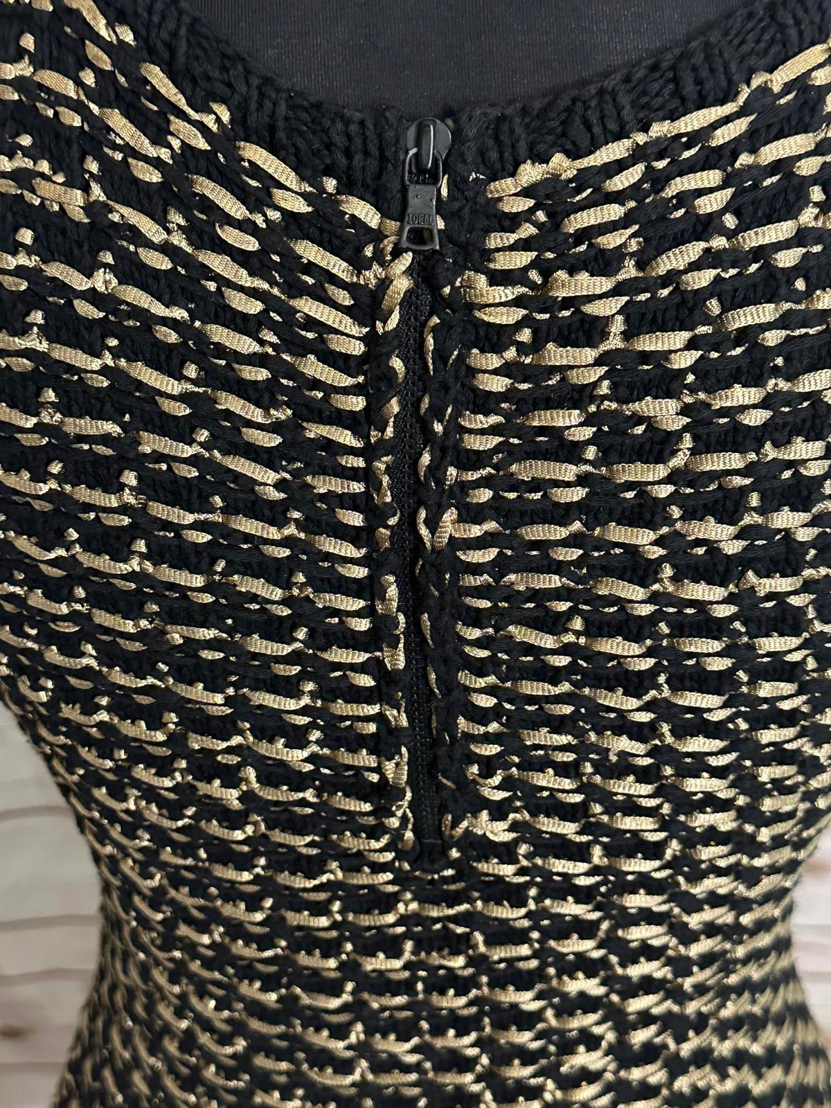 Alice+Olivia black/gold tweed sleeveless A-line textured knit mini dress Size XS