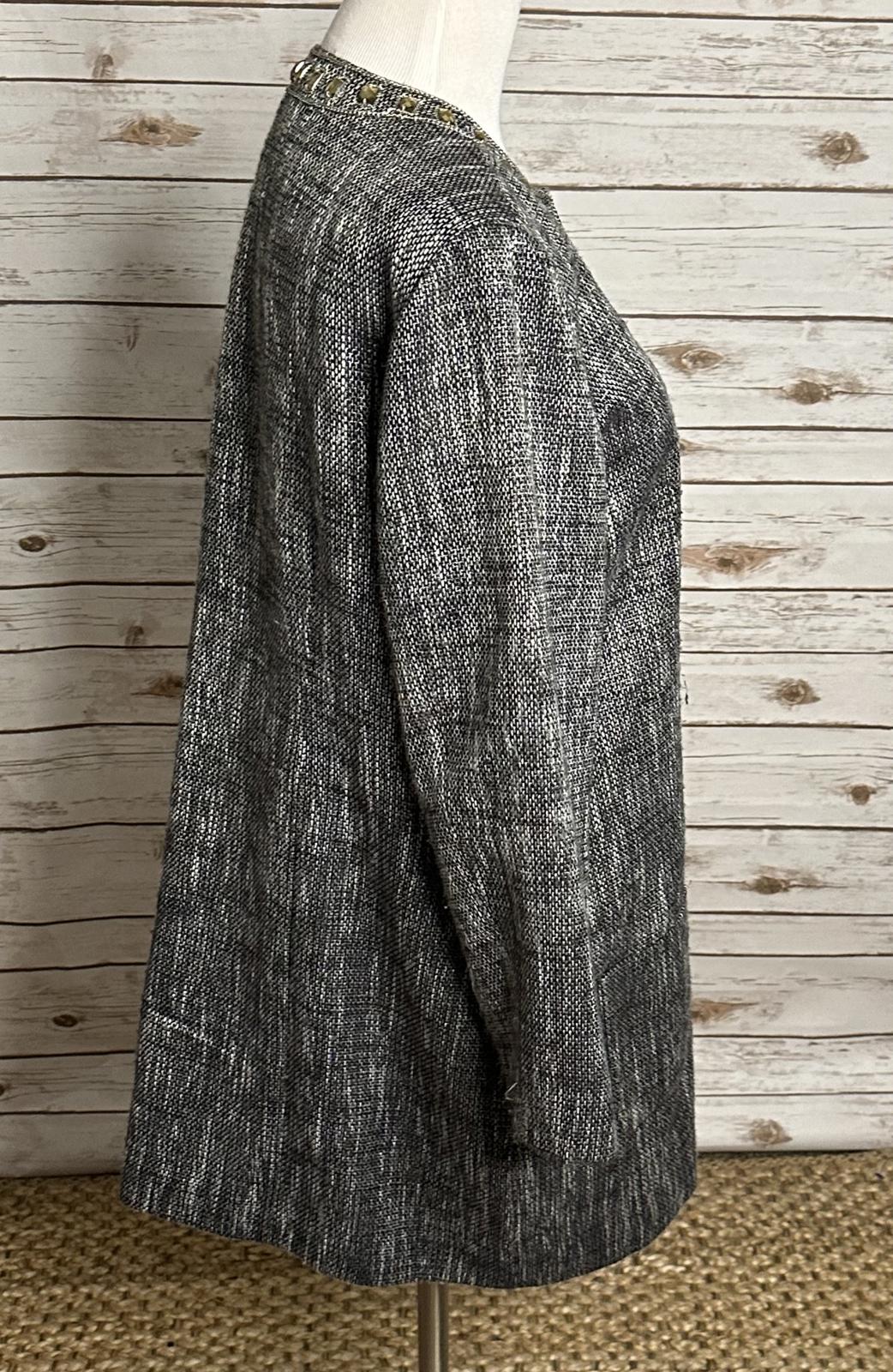 Chico's corpcore grey/black/white metallic tweed open front overcoat Size 2/Large/12