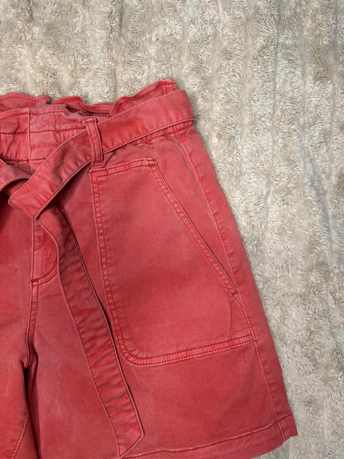 LOFT washed coral/light red  high-waist tie-front utility midi shorts Size Small