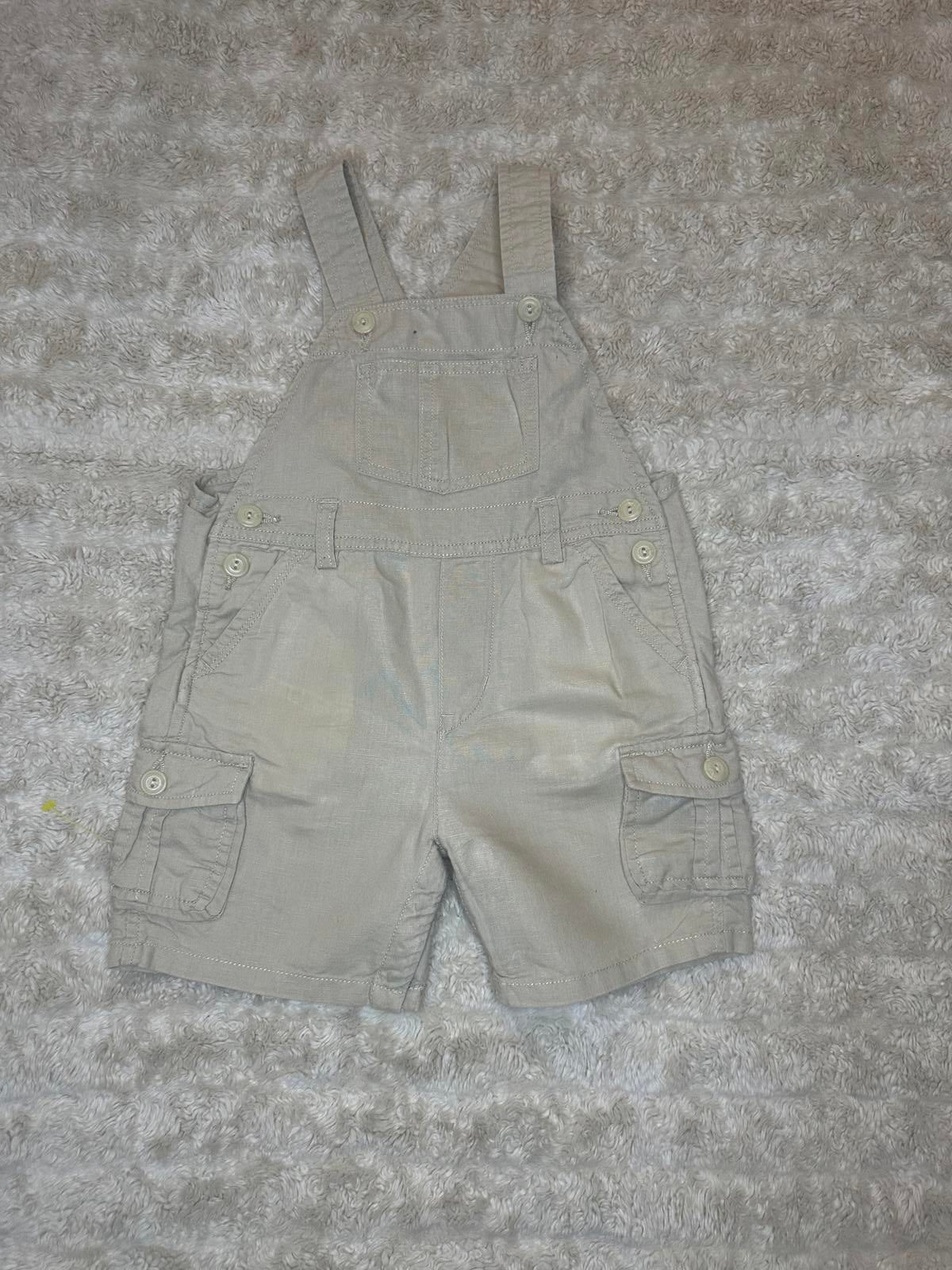 babyGAP utility tan linen/cotton bib-style cargo overalls Size 18-24M