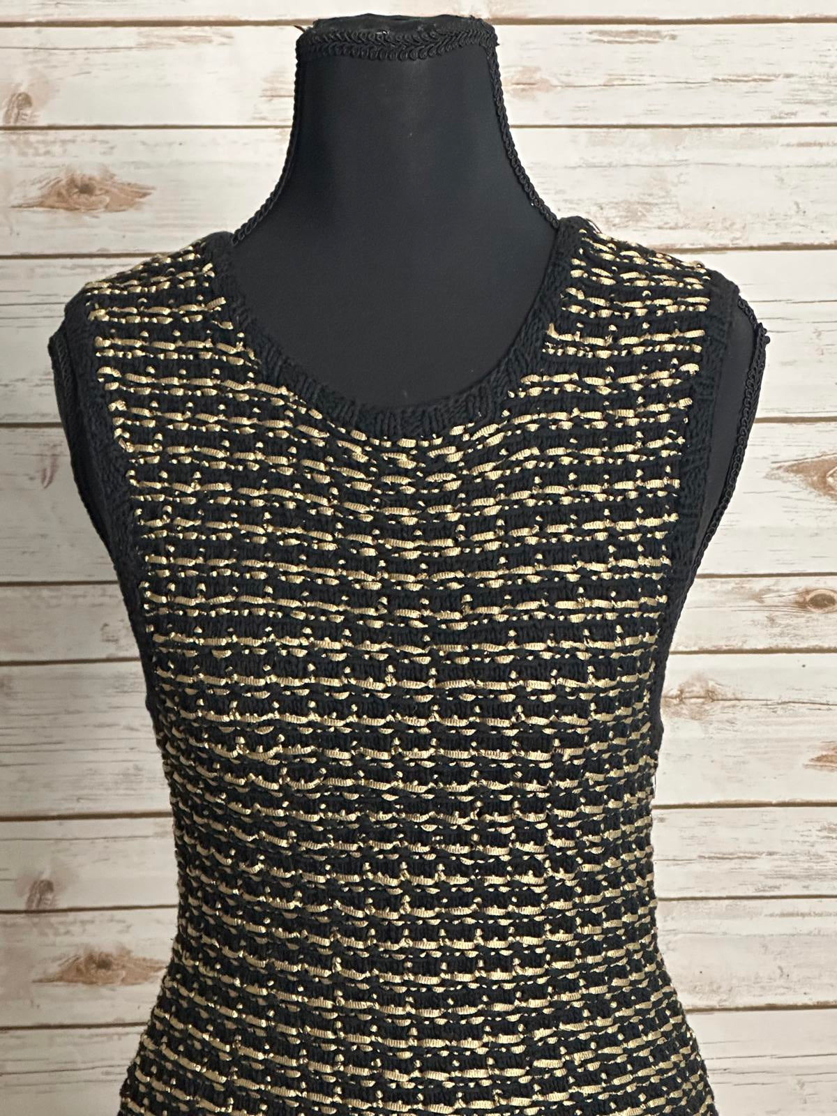 Alice+Olivia black/gold tweed sleeveless A-line textured knit mini dress Size XS