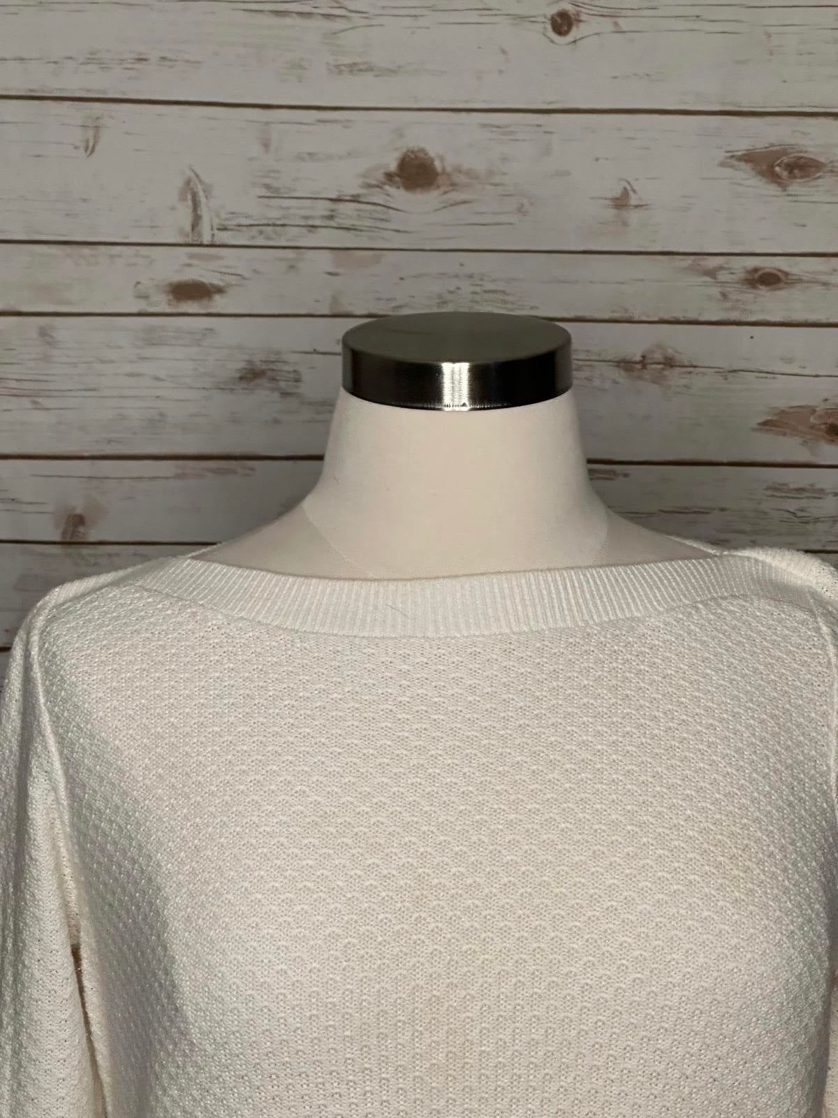 LOFT ivory boatneck textured long sleeve pullover sweater Size Large