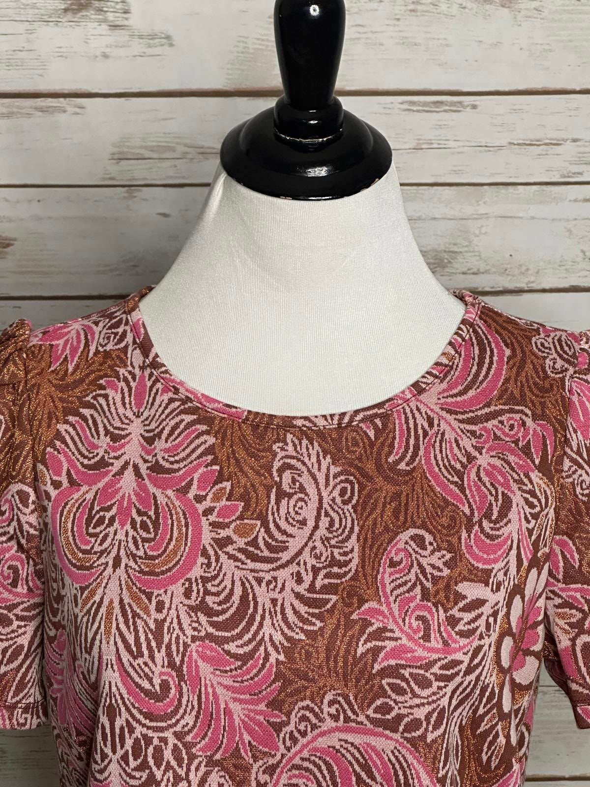 by Anthropologie metallic floral brocade short sleeve top Size Small