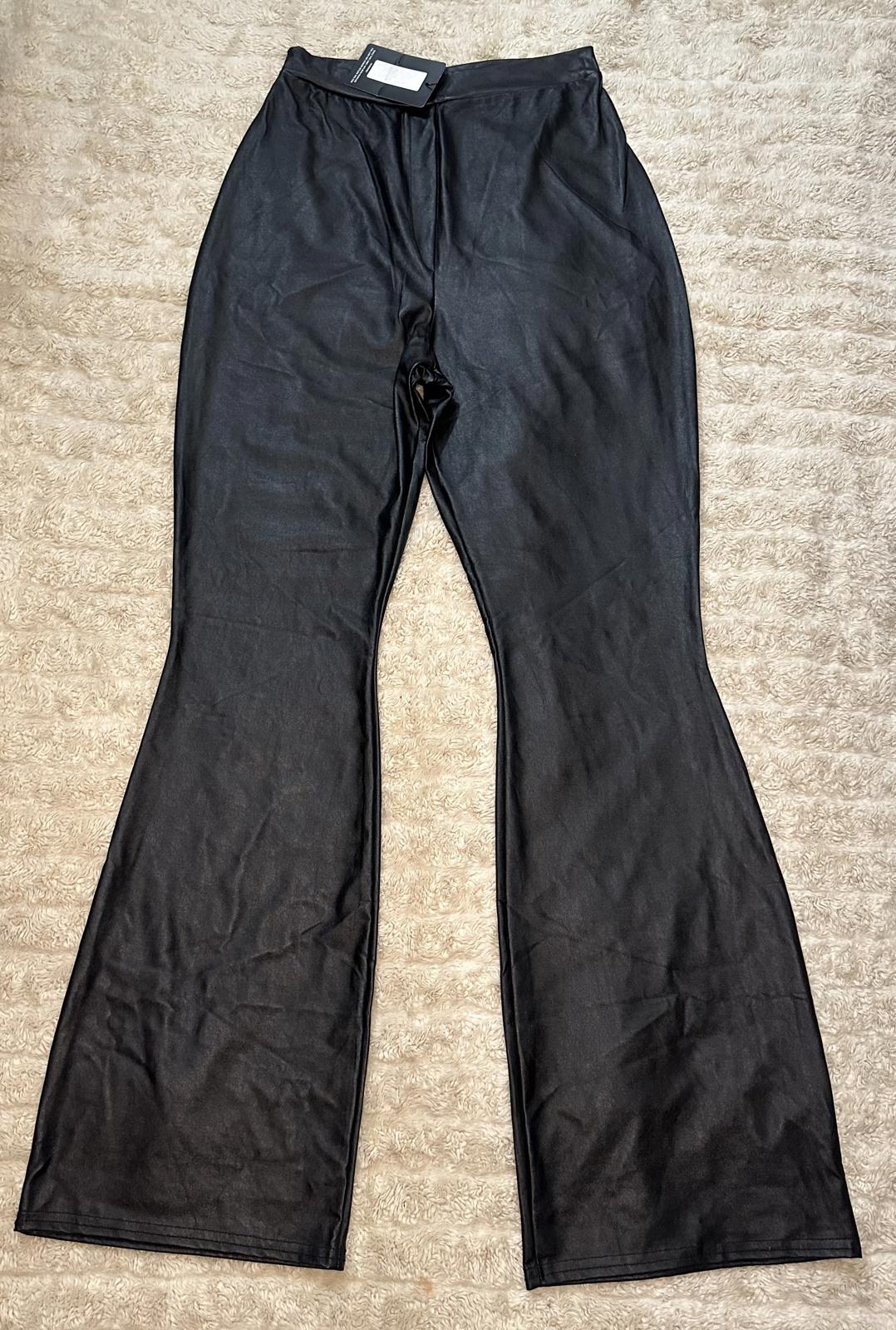 Pretty Little Things vegan leather high-waisted flared pants/leggings Size 10
