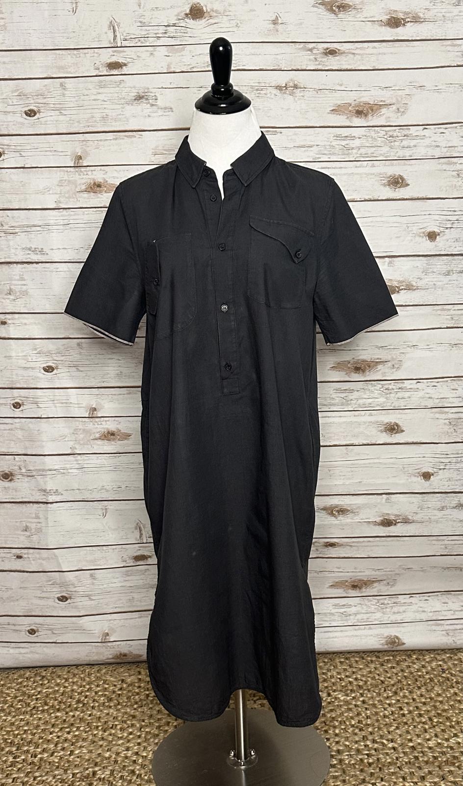 Billy Reid black minimalist lagenlook cotton popover midi shirt dress Size XS