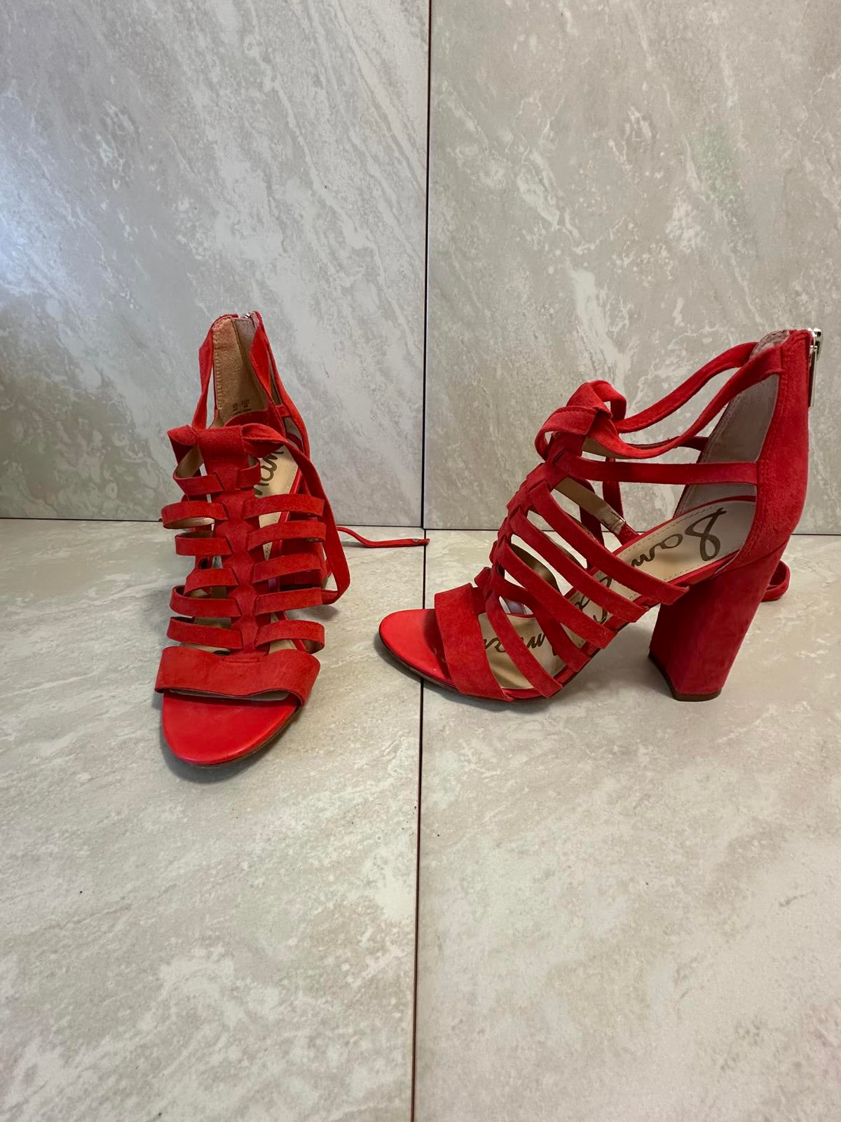 Sam Edelman red orange Yarina caged suede strappy sandals Size 6M