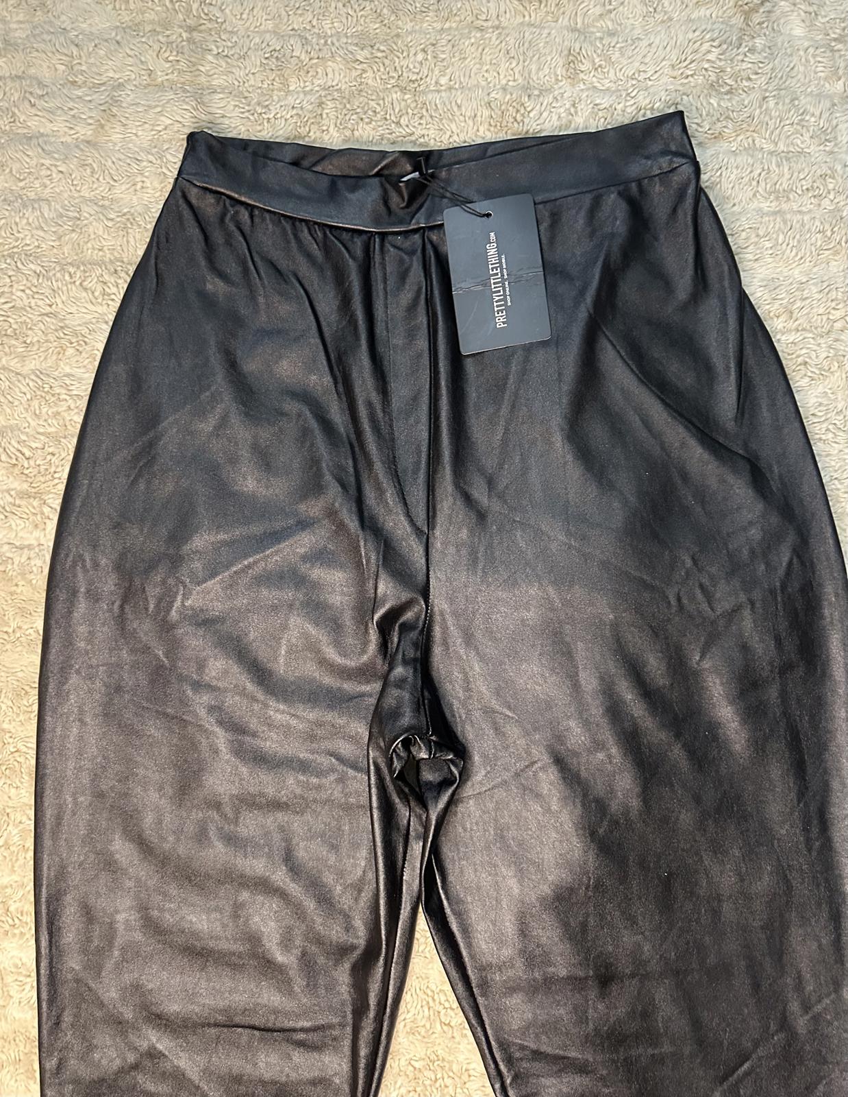 Pretty Little Things vegan leather high-waisted flared pants/leggings Size 10