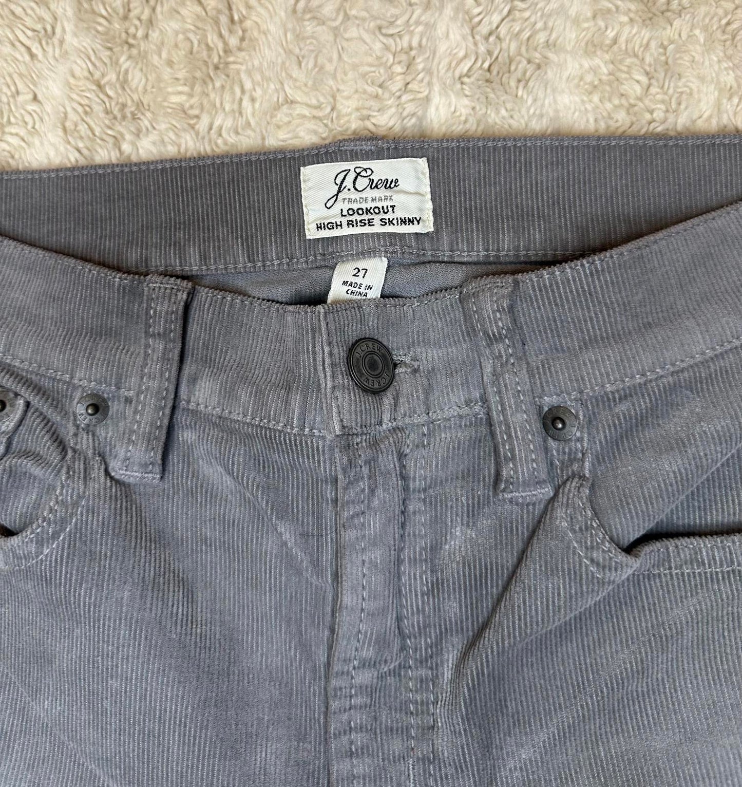 J. Crew classic grey Lookout High Rise Skinny corduroy pants Size 27