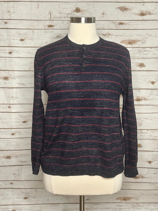 Vince wool-linen blend striped knit henley Size XL